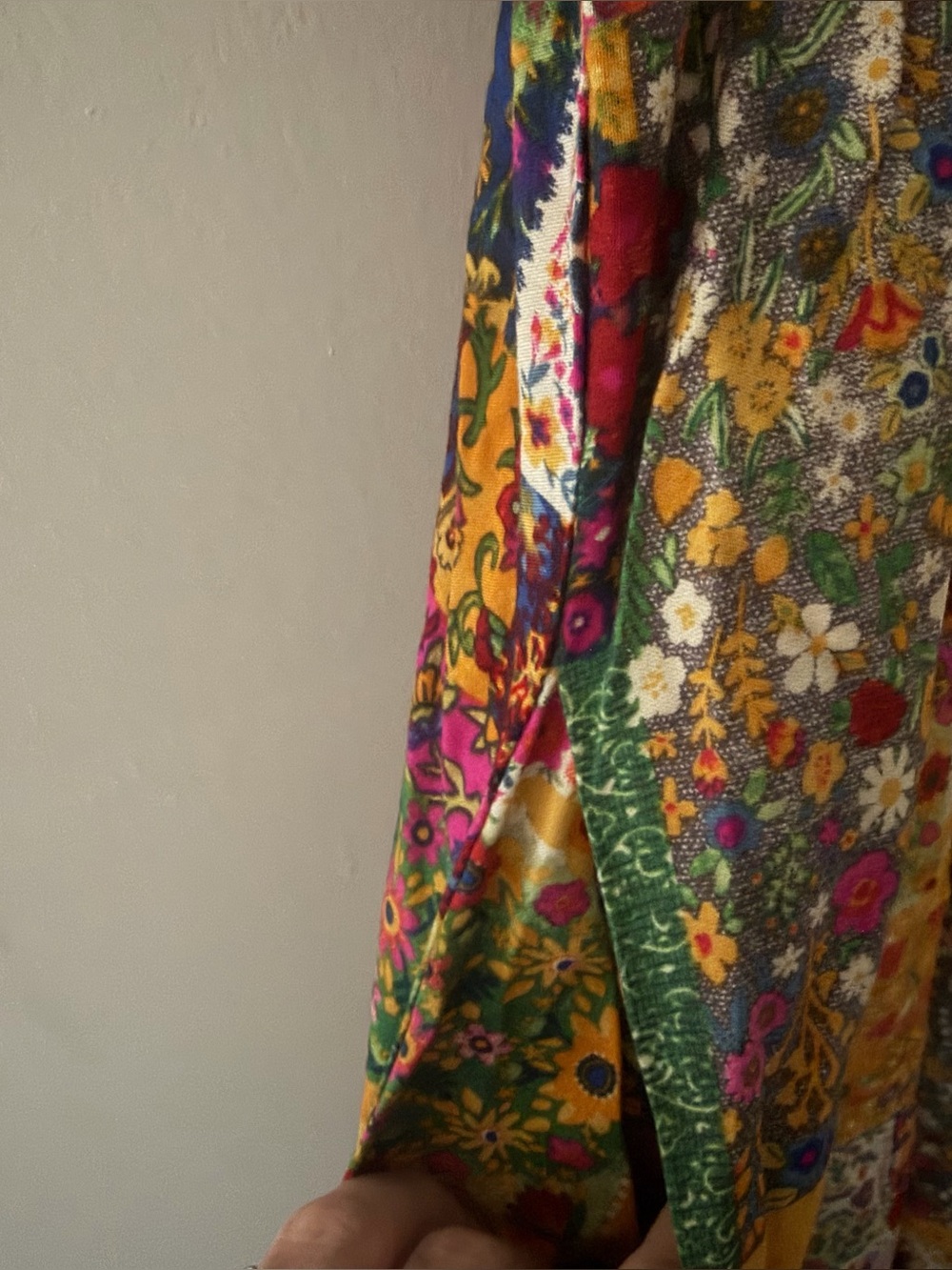 Natural Life Wide Leg Jumpsuit Patchwork Overalls Yellow Pink Size Small Boho - Picture 10 of 12
